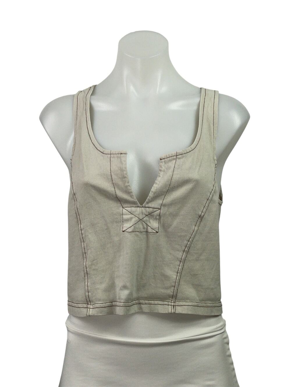 Urban Outfitters Women's Beige Stitch Sleeveless Cami Cropped Tank Top Size S